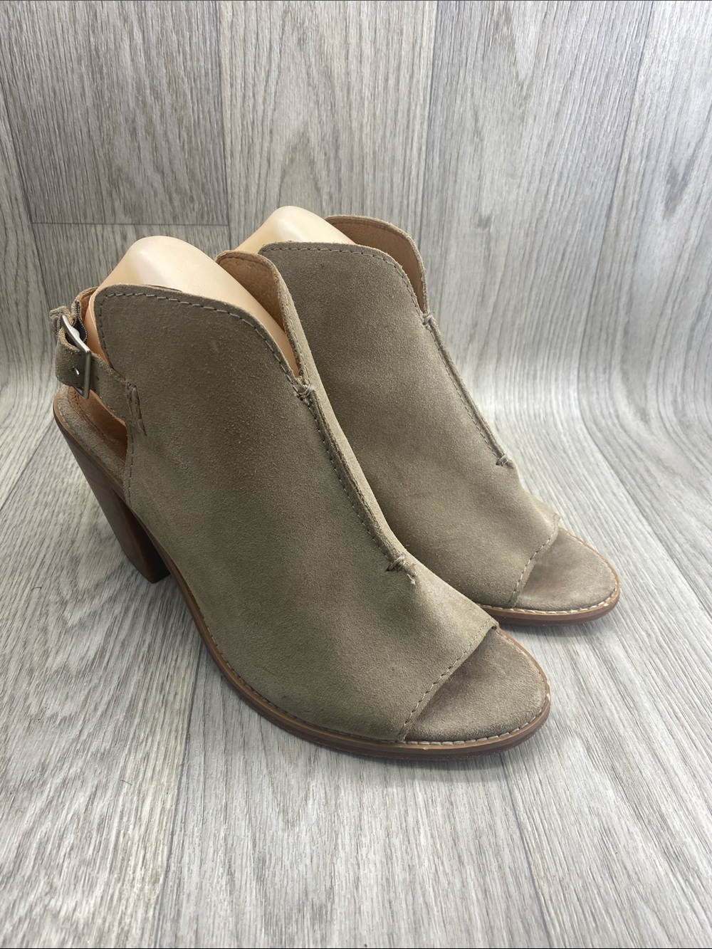 Frye Taupe Suede Open-Toe Slingback Heels